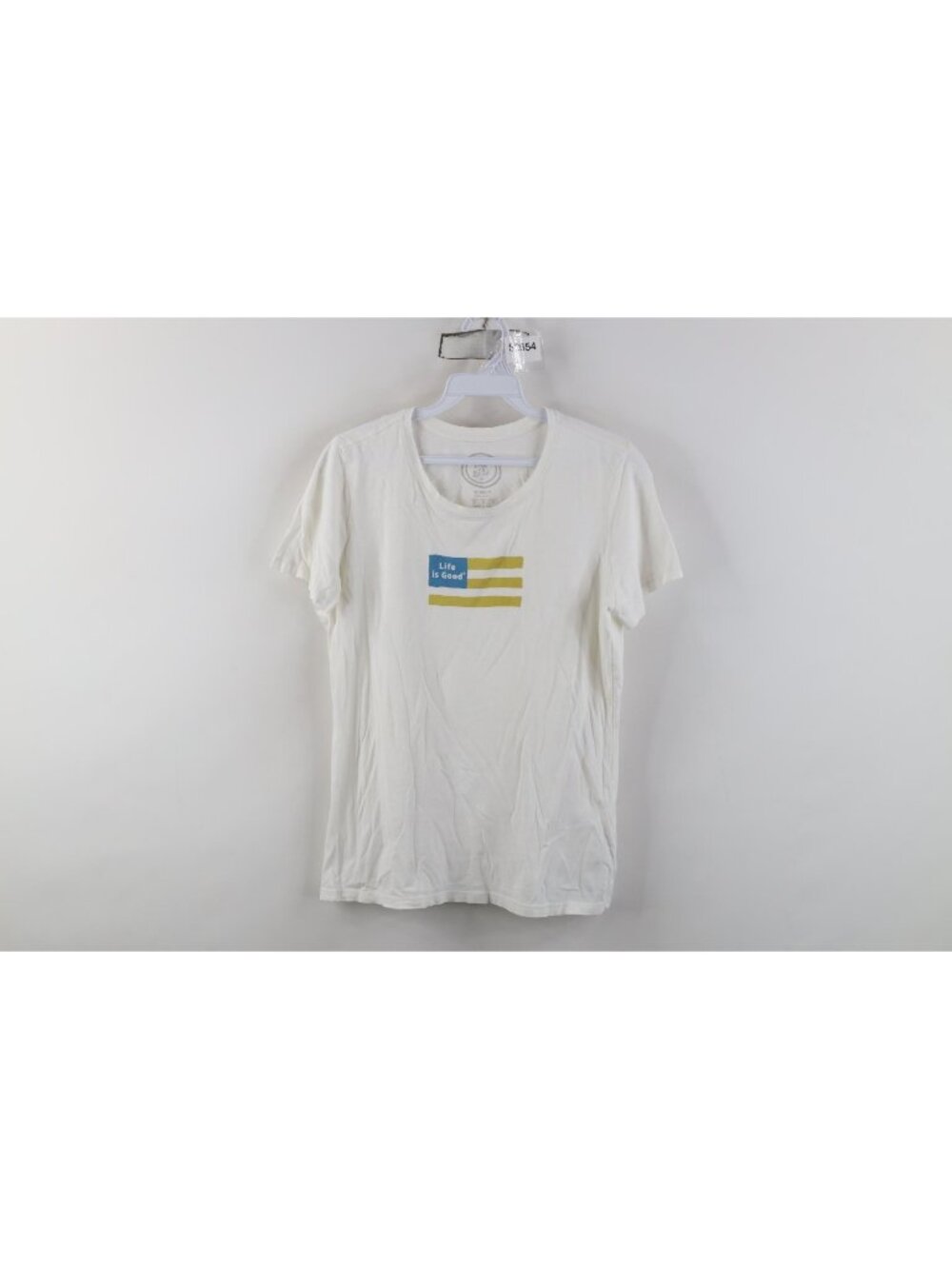 Life Is Good Womens Size Small Spell Out Flag Short Sleeve T-Shirt White Cotton